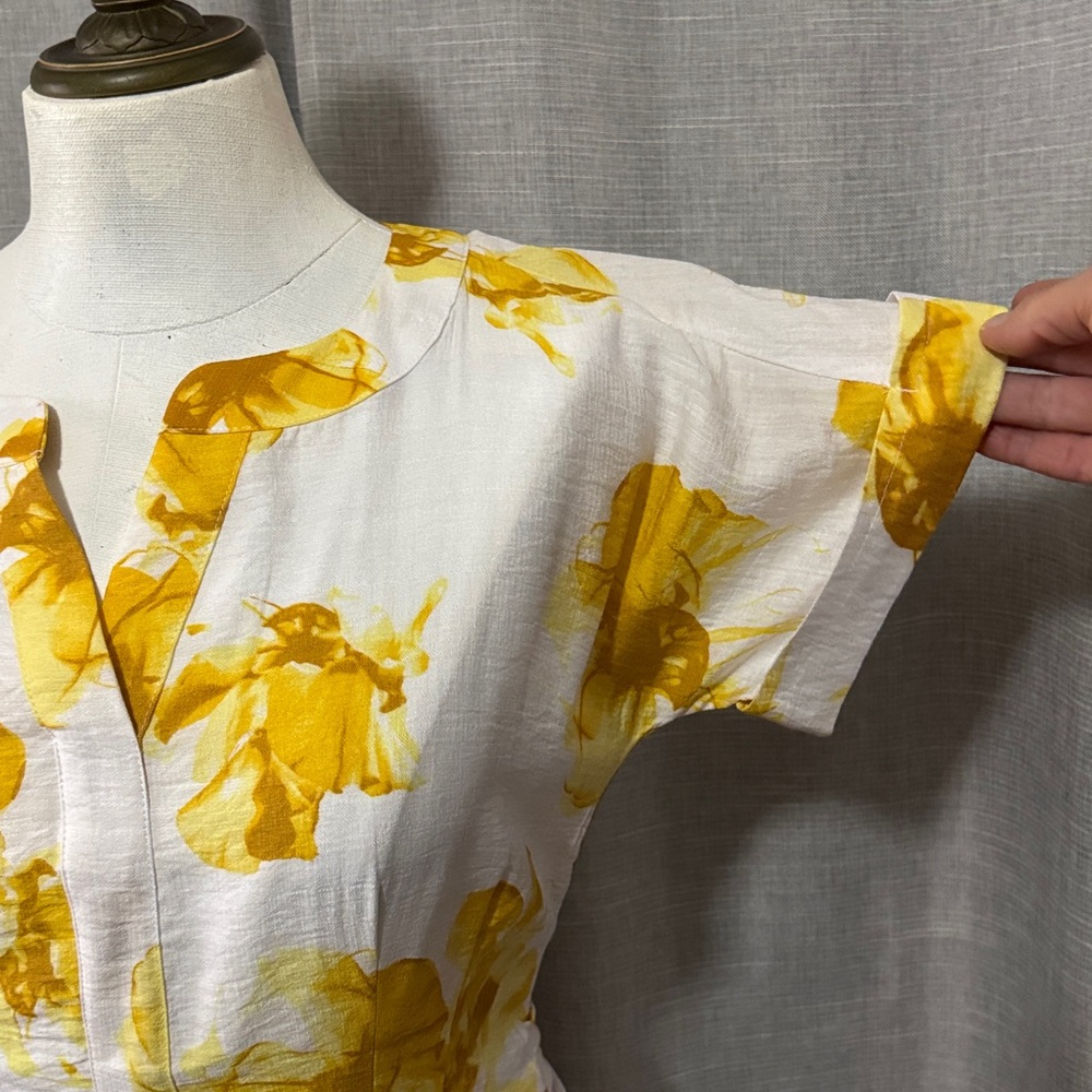 Simply Vera | Vera Wang-Rayon Blend Dress-Popover-Pockets-Ties-Yellow/White-XS - Picture 4 of 16